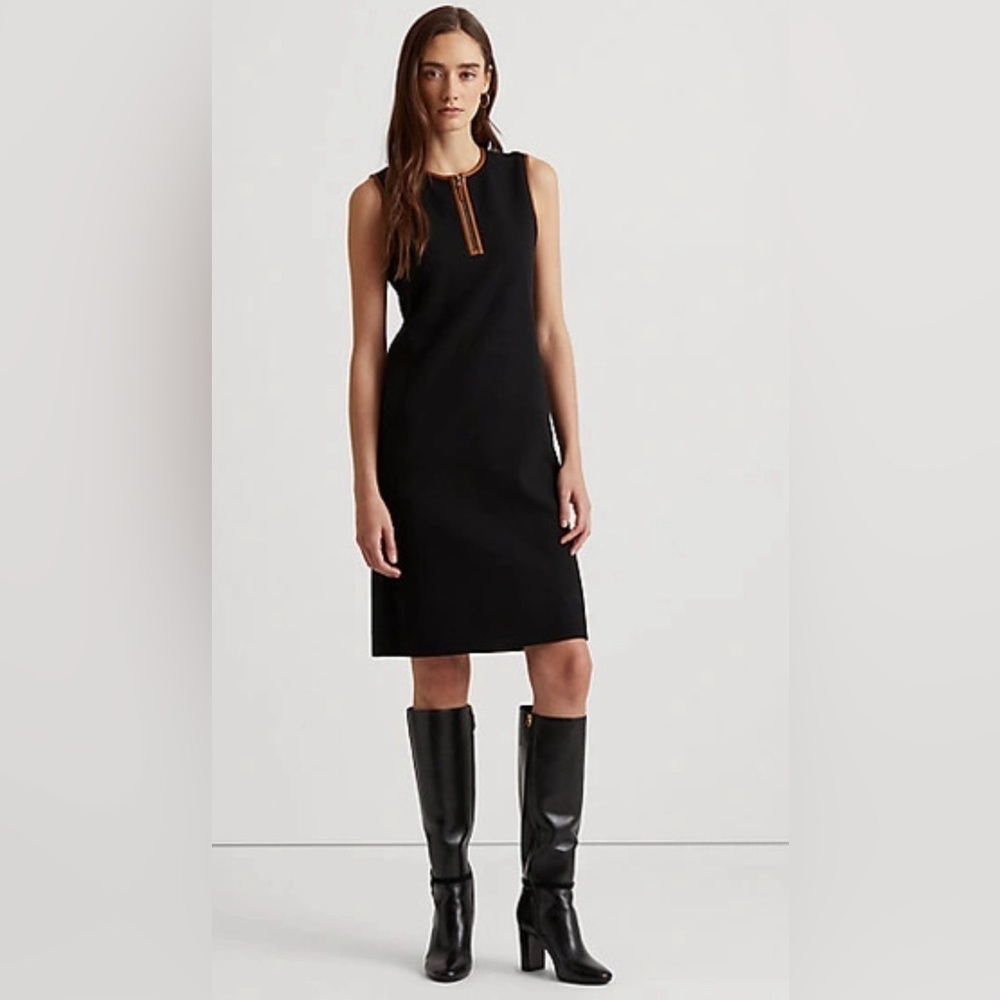 NWOT Lauren Ralph Lauren Sleeveless Quarter-zip Dress In Polo Black/Cuoio,‎ Sz S